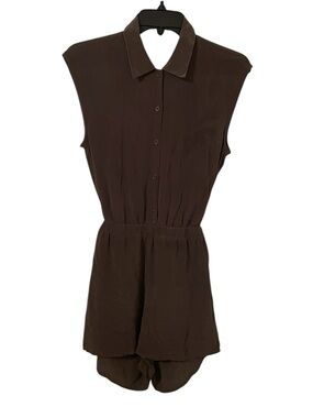 Reformation Women's Olive Green Silk Sleeveless Open Back Romper Size XS